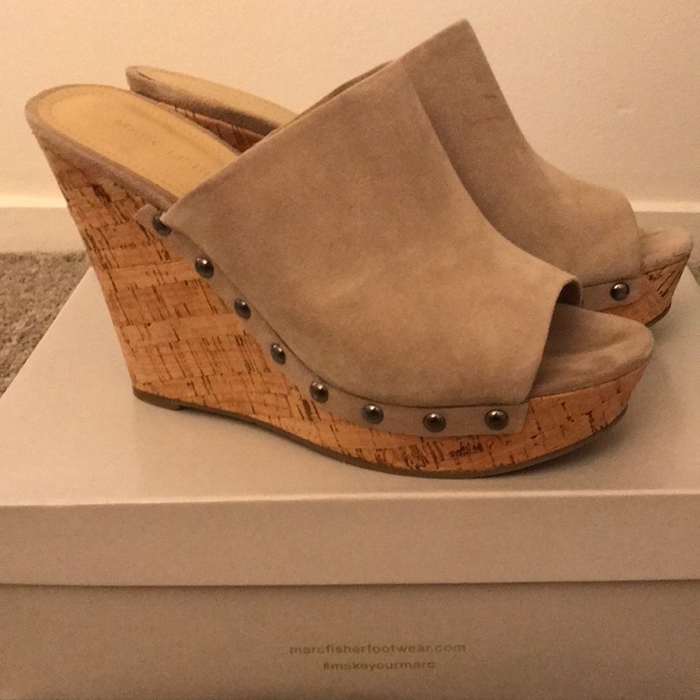 Taupe suede wedge summer heels
